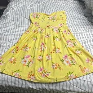 Sweetheart Yellow Floral Strapless Dress